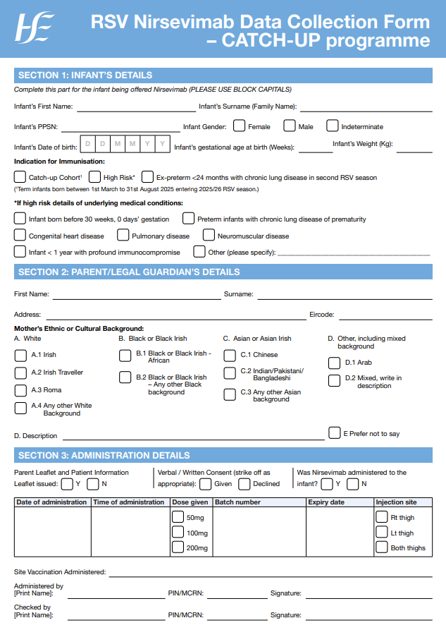 RSV Nirsevimab Data Collection Form - Catch-up Programme