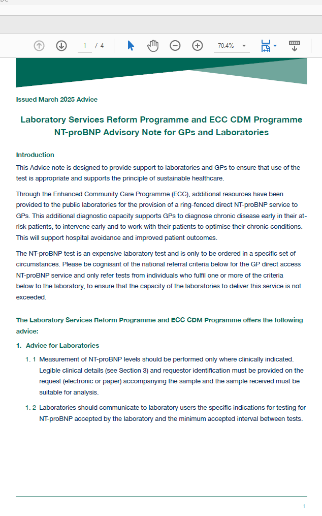 NT-proBNP Advisory Note for GPs and Laboratories